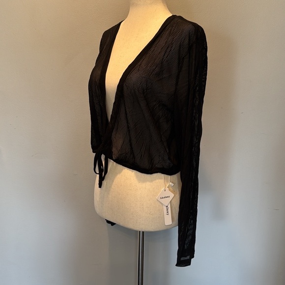 Akalnny Black Sheer Tie-Front Cardigan 2XL NWT - Picture 2 of 10